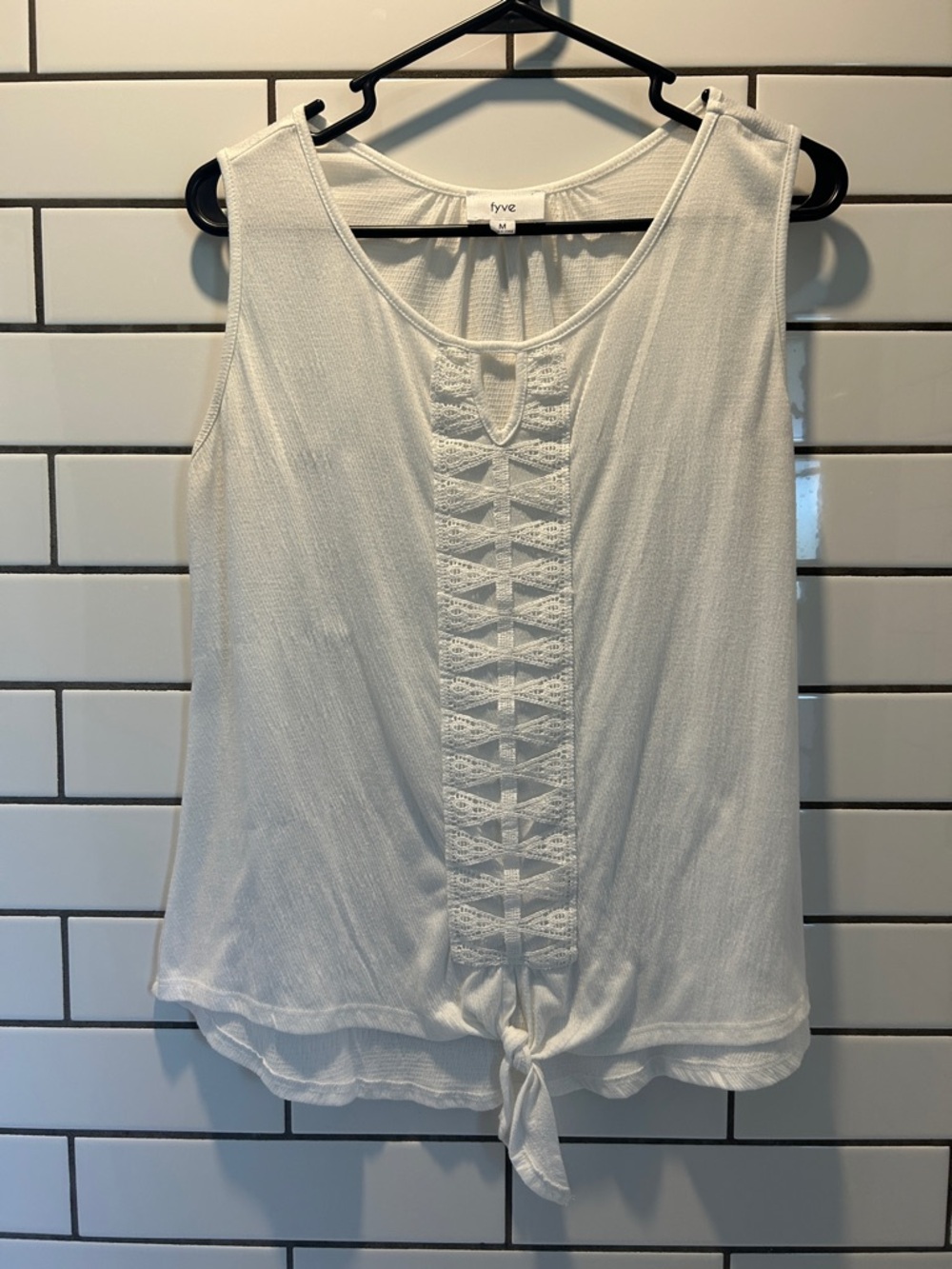 Fyve White Lace-Front Tie Hem Tank